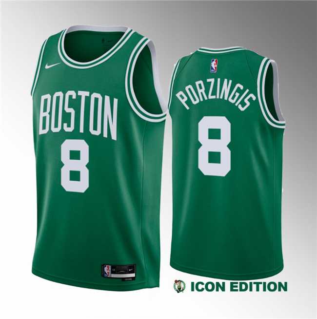 Mens Boston Celtics #8 Kristaps Porzingis Green 2023 Draft Icon Edition Stitched Basketball Jersey Dzhi